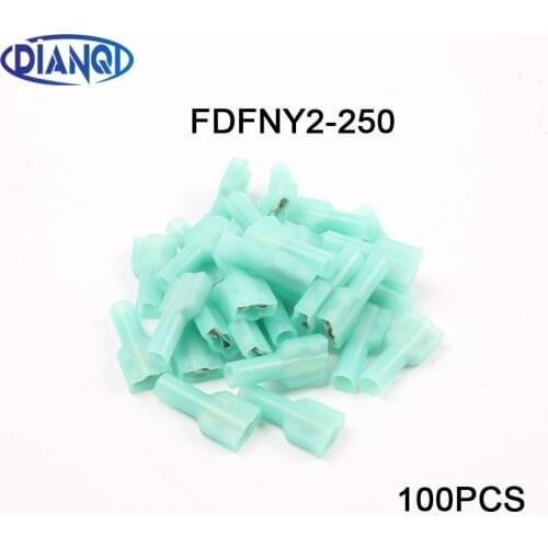 DMWD FDFNY2-250 FDFNY2.5-250 NYLON brass Female Insulated Spade joint Cable Wire Connector 100PCS 1.5-2.5mm2 16-14AWG FDFNY