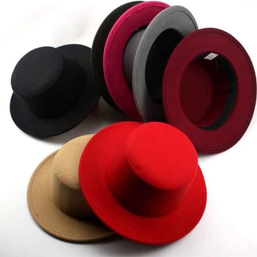 Classic Solid Autumn Winter Fedora Hat Women Men Artificial Wool Vintage Hats Parent-child Top Flat Felt Hat for Mom and Kids