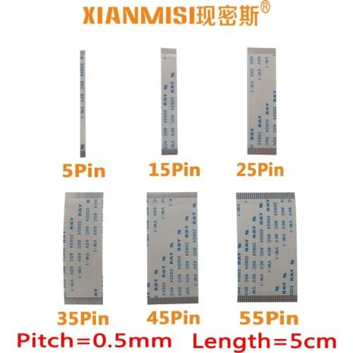 FFC/FPC Flat Flex Ribbon Cable 5Pin 15Pin 25Pin 35Pin 45Pin 55Pin Same Side 0.5mm Pitch AWM VW-1 20798 80C 60V Length 5cm 5PCS