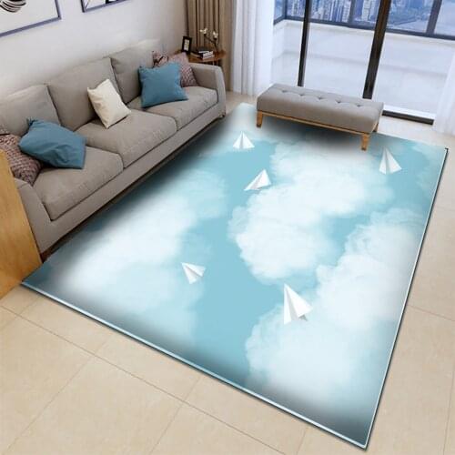 2021 Alfombra Blue Sky and White Clouds Pattern Flannel Carpet Non-Slip Carpet Bedroom Living Room Decor Carpet