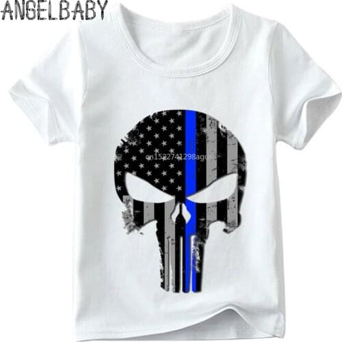 Boys and Girls Punisher Skull Print T shirt Kids Summer Short Sleeve White Tops Children Casual T-shirt,HKP5022