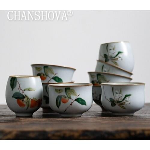 CHANSHOVA Chinese retro style 50/80ml Crackle Ceramic tea cup tea set Flowers Pattern China Ru Kiln Porcelain H642