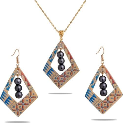 SophiaXuan Pearl Jewelry Sets Trendy Hawaiian Acrylic Geometric Pendant Long Chain Necklace Resin Earring Set for Women 2021 Hot