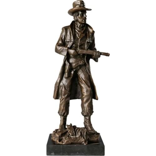 The Western Cowboy with Gun Bronze Sculpture Middle-aged Man Statue Antique Art Living Room Ornament Collection