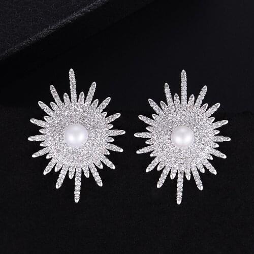 LARRAURI Luxury Bridal Engagement Full CZ Stud Earrings Charms Women Unique Irregular Pearl Earrings For Women Jewellry
