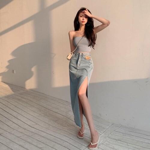 Summer Midi Skirt Female Casual High-Waisted Skirt Ladies Patchwork Button Pockets Women Beach Sarong Womens Clothing 2021