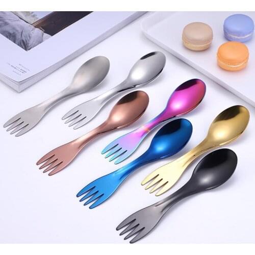 Two-in-one Spoon Stainless Steel Outdoor Camping Portable Long Handle Tableware Wear-resistant Outdoor Multifunctional Household