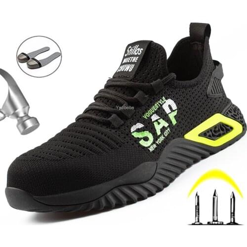 Mens Safety Shoes with Steel Toe Work Shoes Male Breathable Working Sneakers Lightweight Anti-Puncture Safety Work Boots Man