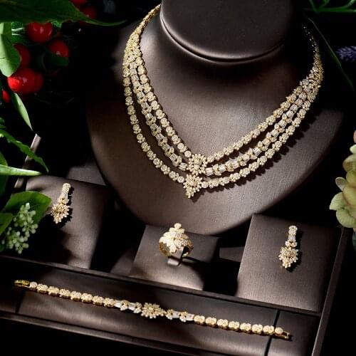 HIBRIDE 2020 Dubai Gold Jewelry Sets Nigerian Wedding Necklace Earring 4pcs Set Women Bridal Accessories aretes de mujer N-1318