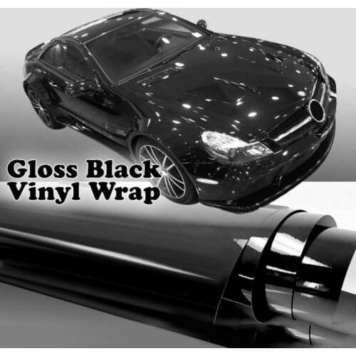 1pc Auto Glossy Black Car Stickers Vinyl Wrap Film Decal With Air Bubble Free Exterior Replacement Accessories