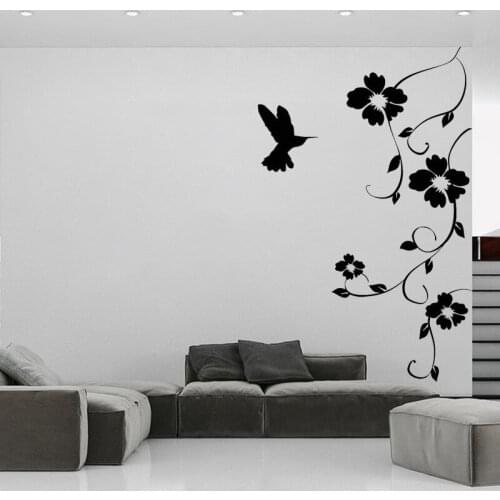 Mural Bedroom Wall Stickers Hummingbird Vinyl Decal Nature Birds Flying Home Decor Flowers Removable Ornament Beautiful O210
