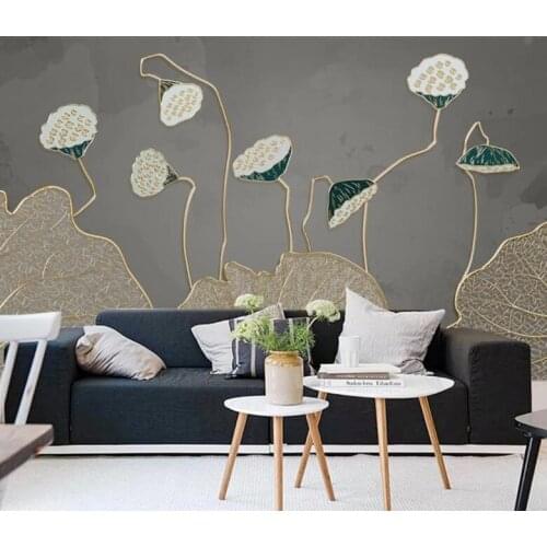 Custom Mural Wallpaper 3D Golden embossed artistic lotus leaf Wall Painting Living Room Bedroom Home Decor 3D Sticker
