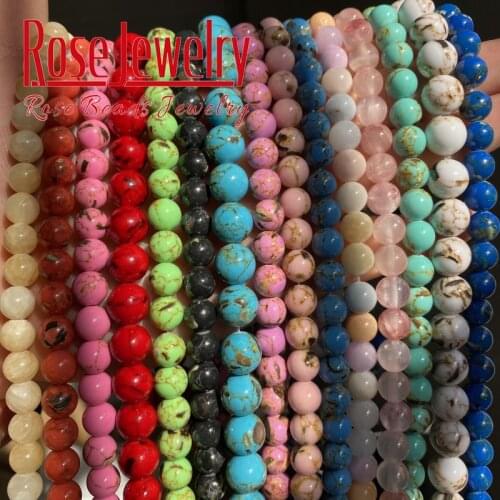 Natural Blue White Pink Shell Howlite Turquoises Stone Beads Round Loose Beads For Jewelry Making DIY Bracelet 4 6 8 10 12mm 15"