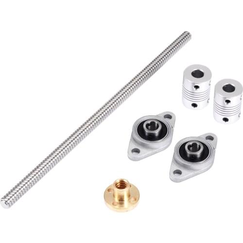 New T8 200mm 2mm Lead Screw Rod CNC Linear Rail Bar Shaft + 2Pcs Coupling With 2pcs Pillow Block For 3D Printer Parts