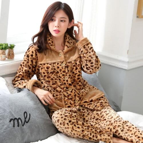 Autumn Winter Women Pajamas Sets Flannel Warm Pyjamas Women Thick Homewear Pajama Flannel Animal Sleepwear Female