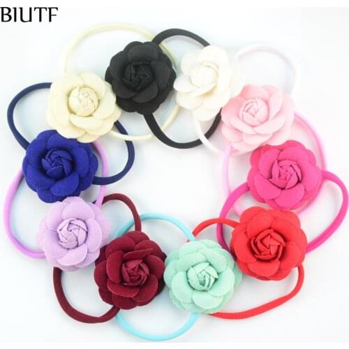 30pcs/lot Spandex Nylon Headband with Aritificial Felt Blooming Camellia Flower Princess Girl Headwear 10 Colors U Pick FDA228