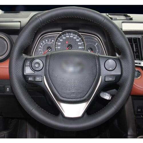 Hand-stitched Black Leather Steering Wheel Cover for Toyota RAV4 2013-2018 Toyota Corolla 2014-2017 Auris 2013-2016
