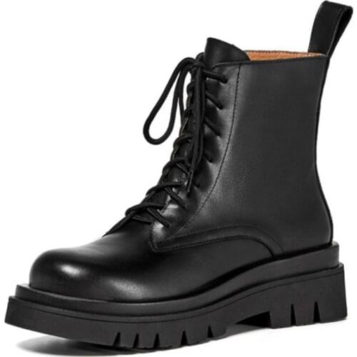 RASMEUP Size 34-43 2020 INS Woman Real Leather Ankle Boots Fashion Shoes Woman Short Winter Warm Boots Platform Heel Footwear