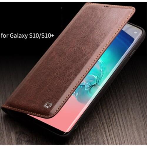 QIALINO Luxury Genuine Leather Case for Samsung Galaxy S10 Business Flip Wallet Phone Cover Skin for Samsung Galaxy S10 Plus Bag