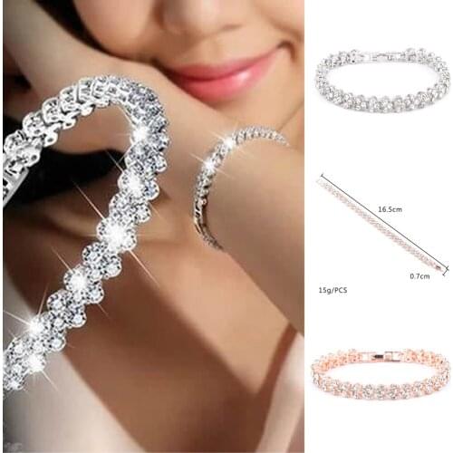Rose Gold/ Gold/ Silver Color Tennis Bracelet Wife Anniversary Zircon Roman Charm Bangle Women Jewelry Handchain Fashion