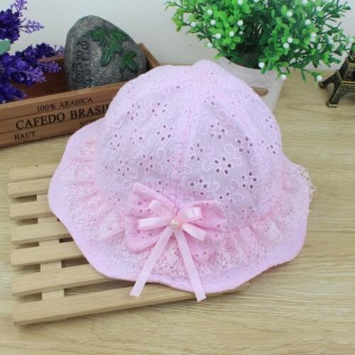 Flower Baby Girls Caps With Bow Mesh Lace Princess Infant Kids Beach Bucket Hats Toddler Girls Sun Hats Children Trip Caps