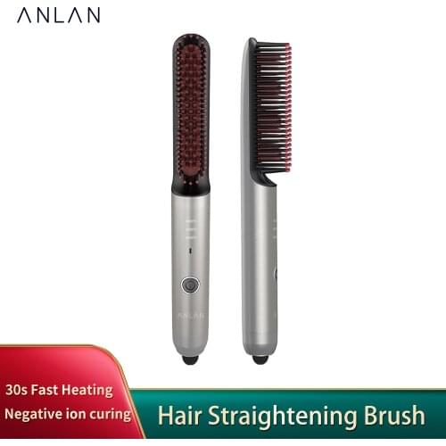 ANLAN Hair Straightening Brush Negative Ion Hair Care Straightening Comb Anti Scald Protective Fast Heating Hair Styling Tools