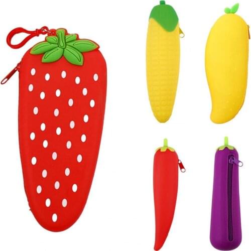 Carrot Banana Fruit Silicone Pencil Case Storage Pen Bag Coin Purse Key Wallet