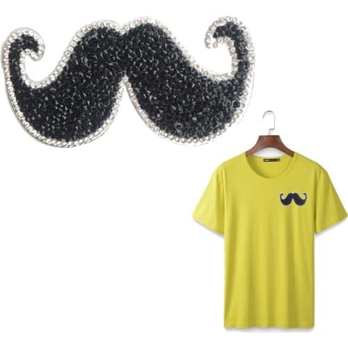 Rhinestone Mustache Punk Iron On Patch Embroidered Clothes Patch For Clothing Woman Clothes Stickers Garment Apparel Accessories