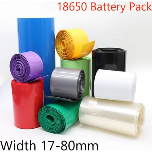18650 Lipo Battery PVC Heat Shrink Tube Pack Width 17mm ~ 80mm Insulated Film Wrap lithium Case Cable Sleeve Blue Multicolor