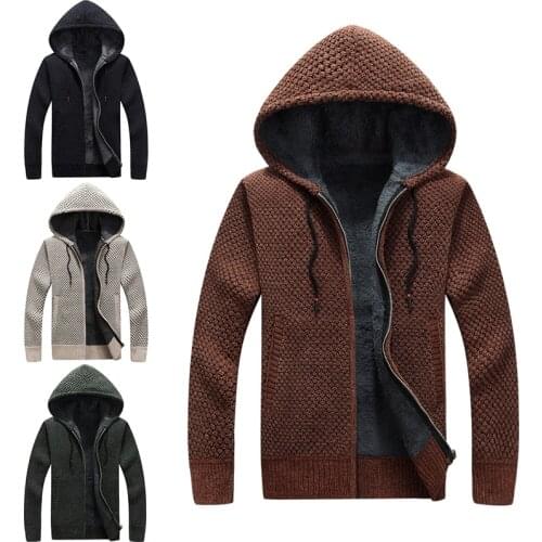 2020 Herfst Nieuwe Mannen Hooded Sweatercoat Winter Dikke Jas Mannelijke Effen Kleur Slim Fit Wol Bont Bovenkleding 3XL