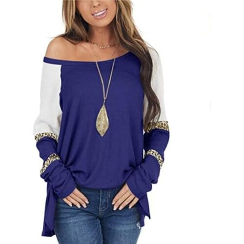 Womens Clothing Top Spring Autumn Loose T-Shirts Color Matching Patchwork O-Neck Long Sleeve Leopard Print T Shirt Woman Tops
