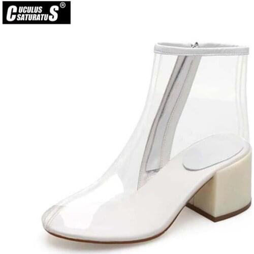 Cuculus 2020 Autumn Winter transparent Women Shoes Woman Boots High Heels Ankle Pointed Toe Fashion Luxury Ladies Boot 1435