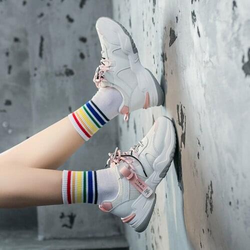 2020 New White Women Sneakers Fashion Thick Bottom Womens Platform Sneakers Casual Shoes Zapatos De Mujer Chunky Sneakers U21-10