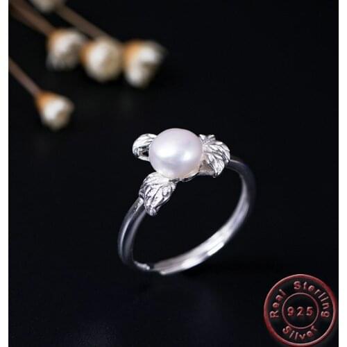 Amxiu 925 Sterling Silver Open Rings White Flower Freshwater Pearl Jewelry for Women Girls Wedding Ring Valentines Day Gift