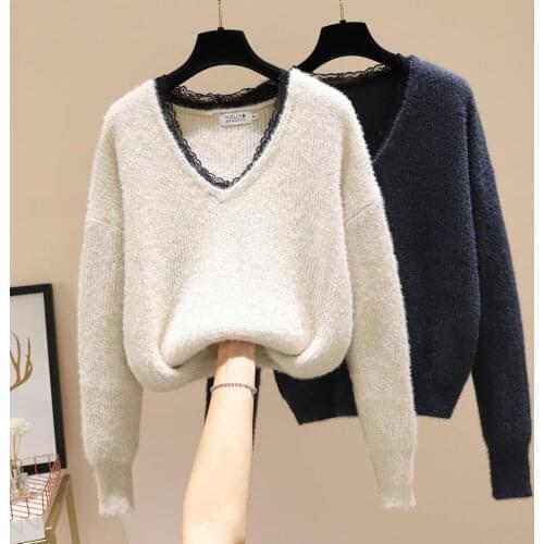 Winter Lace Stitch Plus Large Size Oversize Korean Style Fashion Pullovers For WomenS Ladies Sweater 2021 Clothes Tops Blouse