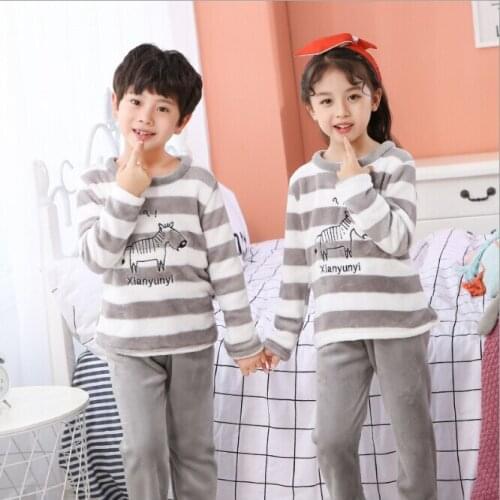 Winter Children Warm Casual Nightwear Sleepwear Boys Girls Pijama Flannel Full-sleeve Pajamas Set Homewear Pyjamas Kids Clothes