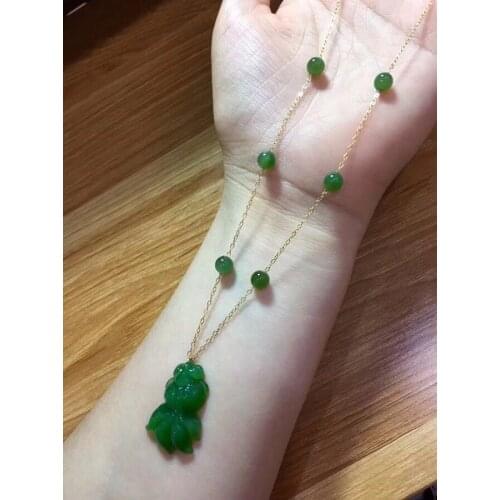 Zhe Ru Jewelry18k Gold Inlay Natural Hetian Jasper Spinach Green Goldfish Pendant Necklace Elegant Clavicle Chain Certificate