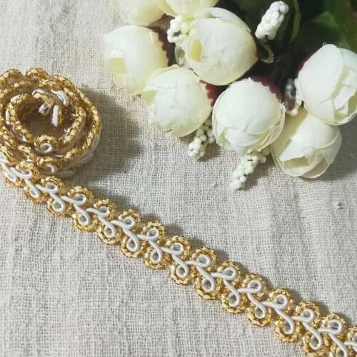 1Yard Latest Gold Lace Fabric High Quality Ribbon 1.2CM Guipure Curtain Lace Material Sewing Trimmings Christmas Decoration QP10