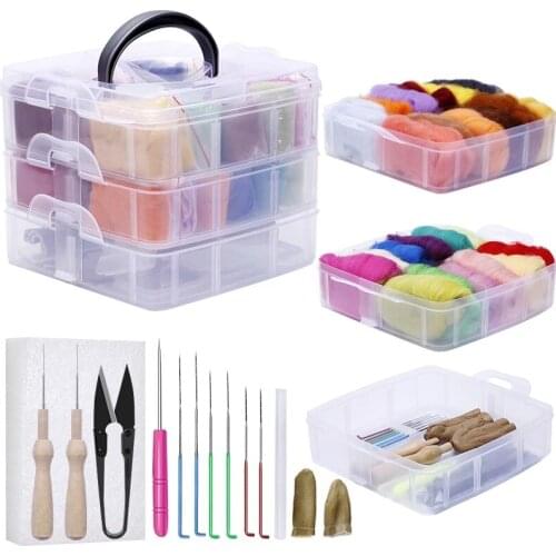 24 Colors Wool Fiber DIY Wool Felt Kit Handle Wool Felt Toys Making Fabric Materials Handcraft Felt Needle For Beginners