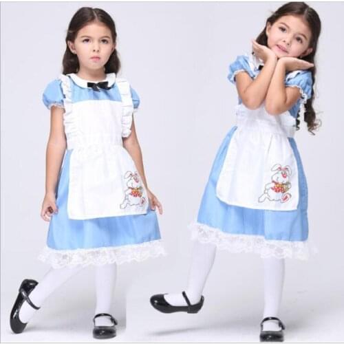 Alice in Wonderland Girls Dress Kids Performance Clothes Maid Cosplay Outfit Cute Children Halloween Party Costume