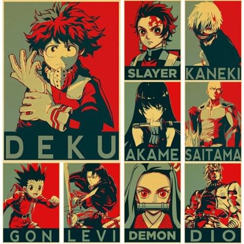 Anime My Hero Academia/Attack on Titan/ Demon Slayer Metal Print Tin Sign Wall card
