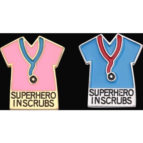 Superhero Inscrubs Medical Brooches Pink Blue Clothes Fashion Enamel Lapel Pin for Nurse Doctor Shirt Collar Badge Pins Jewelry