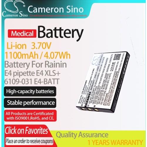 CameronSino Battery for Rainin E4 pipette E4 XLS+ fits Rainin 6109-031 E4-BATT Medical Replacement battery 1100mAh/4.07Wh 3.70V
