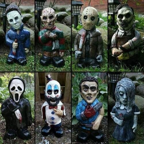 10cm Horror Movie Garden Statue Decorative Halloween Killer Gnome Ornament For Home Patio Tabletop Garden Figurine Set Ornaments