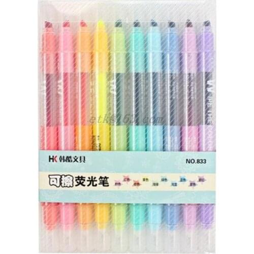10Pcs Double-end Erasable Highlighter Pen Markers Pastel Liquid Chalk Marker Fluorescent Milkliner Highlighters Color