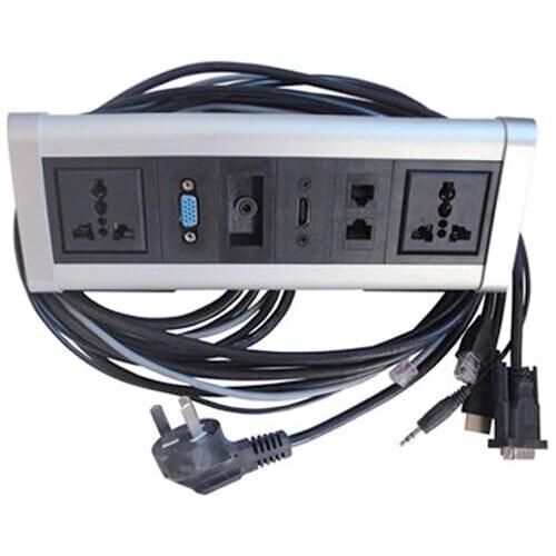 Electrical Triangle Desktop Edge Socket for Kitchen Aluminium Alloy Silver Shell: 2 Plug+2 RJ45+3.5+VGA+DHMI Table Clamp Outlet