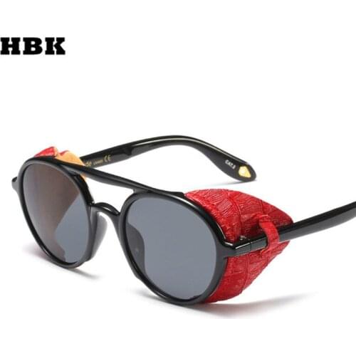 HBK 2019 Retro Round Metal Sunglasses Steampunk Men Women Steam Punk Brand Designer Glasses Oculos De Sol Shades UV Protection