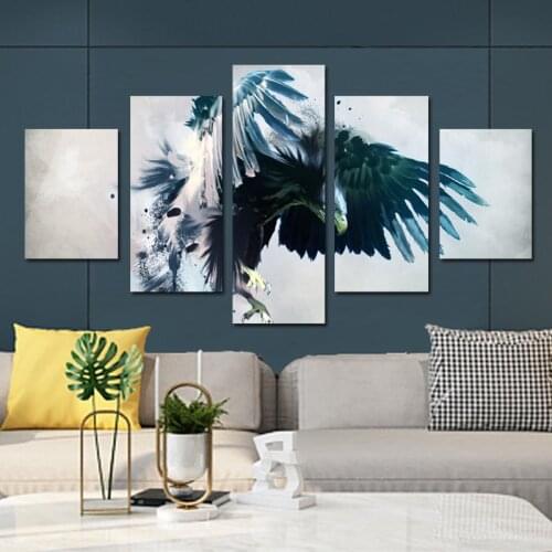 Canvas wall pictures Ink Painting eagle poster HD Modular 5PCS Animal Wall Art paintings Room Decoration custom painting