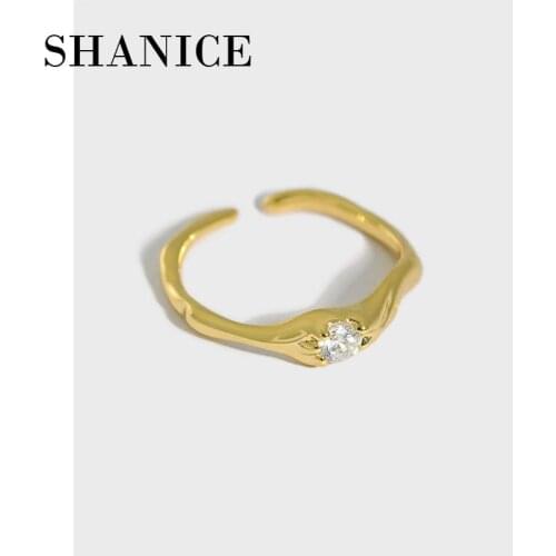 SHANICE Korean S925 sterling silver open ring ins niche design sense simple temperament zircon Opening Rings Ladies Fine Jewelr
