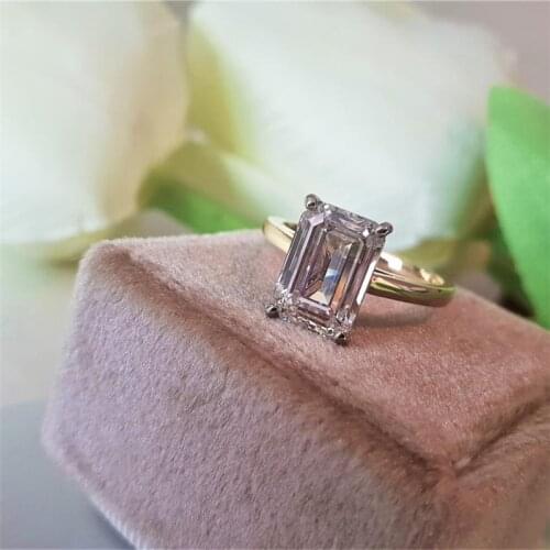 14K White And Yellow Solid Two Tones Gold Ring 2.5Carat 3.5Carat Emerald Moissanite Solitaire Engagement Ring For Women